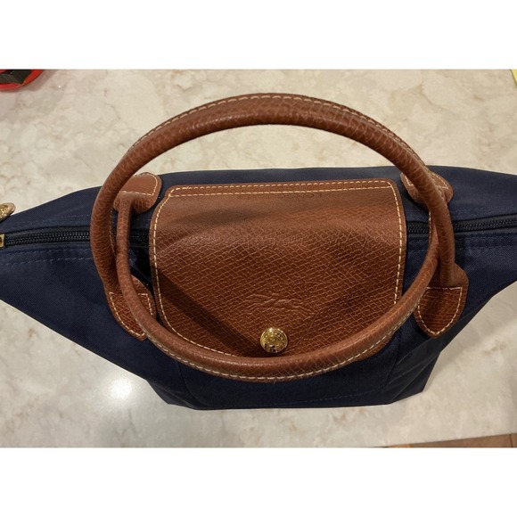 Longchamp Navy Blue Small Handle Tote Bag Purse Handbag Designer - Picture 10 of 12